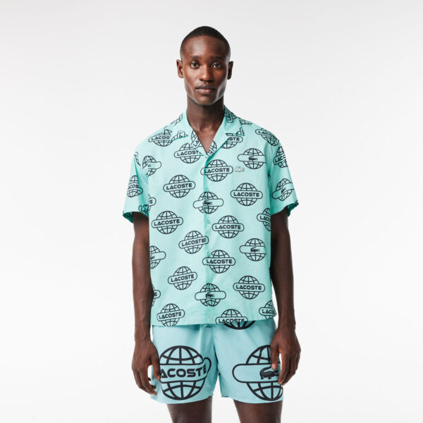 chemise lacoste globe print bleu clair