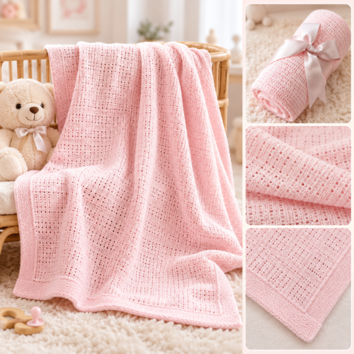 couverture bébé rose en tricotée