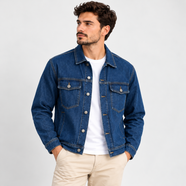 portrait studio d’un mannequin en veste denim